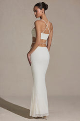Embellished Strappy Maxi Skirt in White